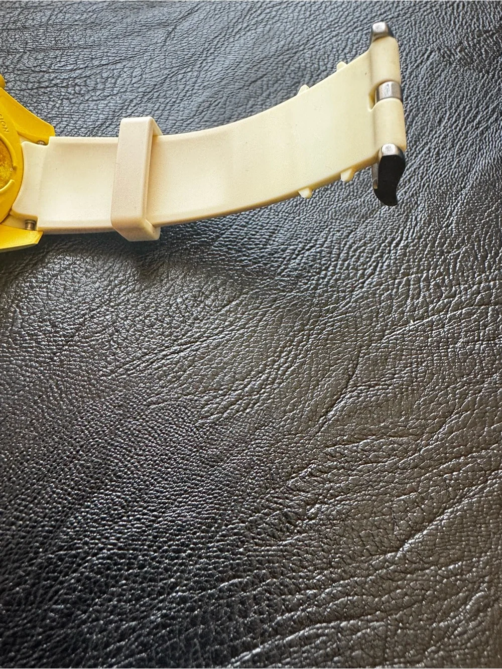 Omega Yellow Dial Chronograph with White Bezel and Strap